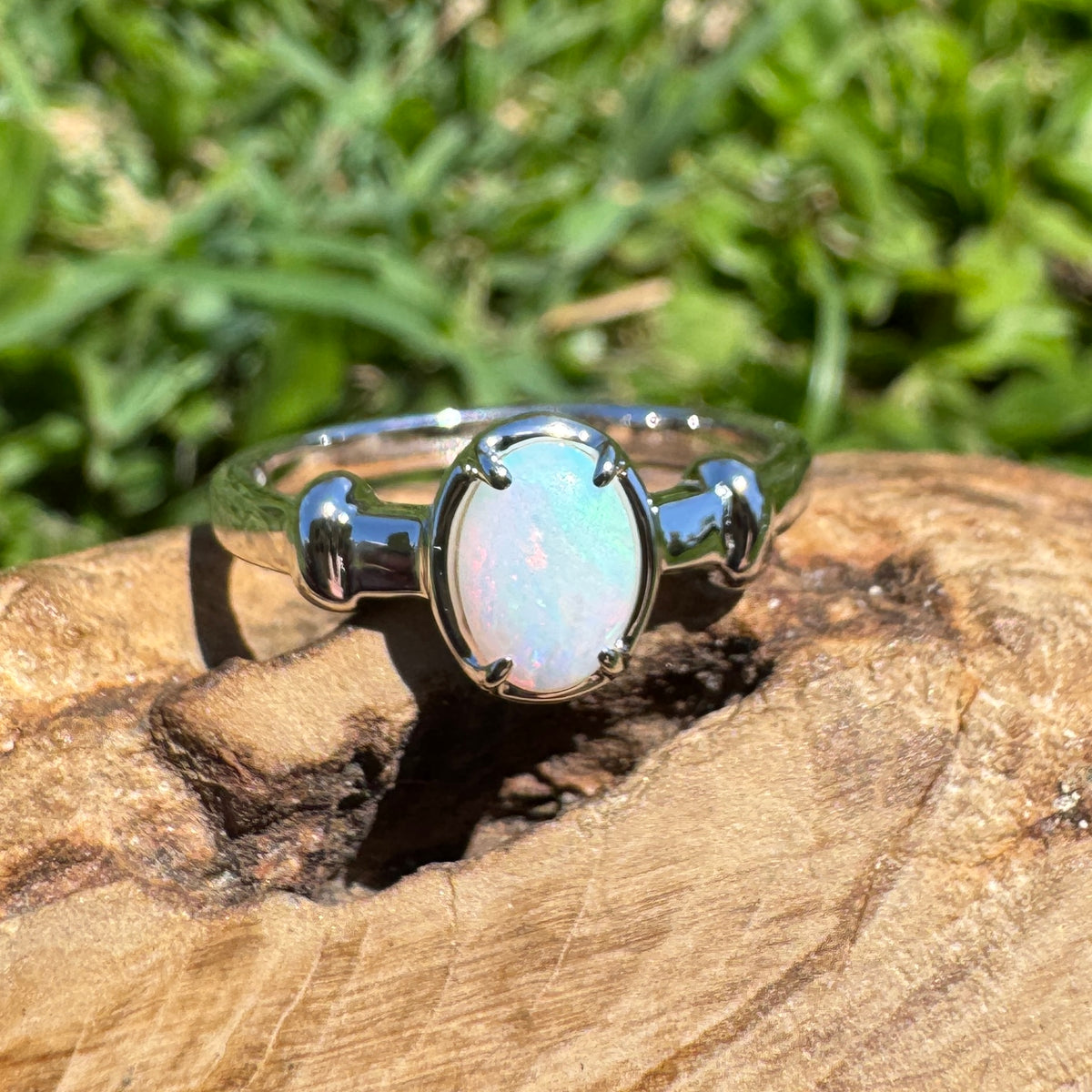 0.6ct Coober Pedy Opal Ring ~ 'Moonee Beach Firelight' | 925 Sterling Silver | Solid Australian Opal