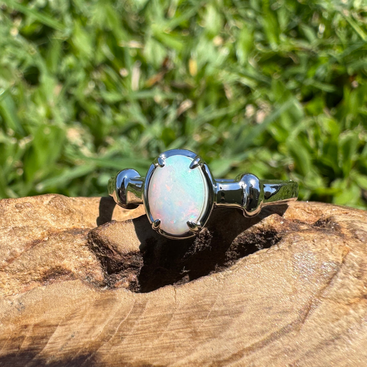 0.6ct Coober Pedy Opal Ring ~ 'Moonee Beach Firelight' | 925 Sterling Silver | Solid Australian Opal