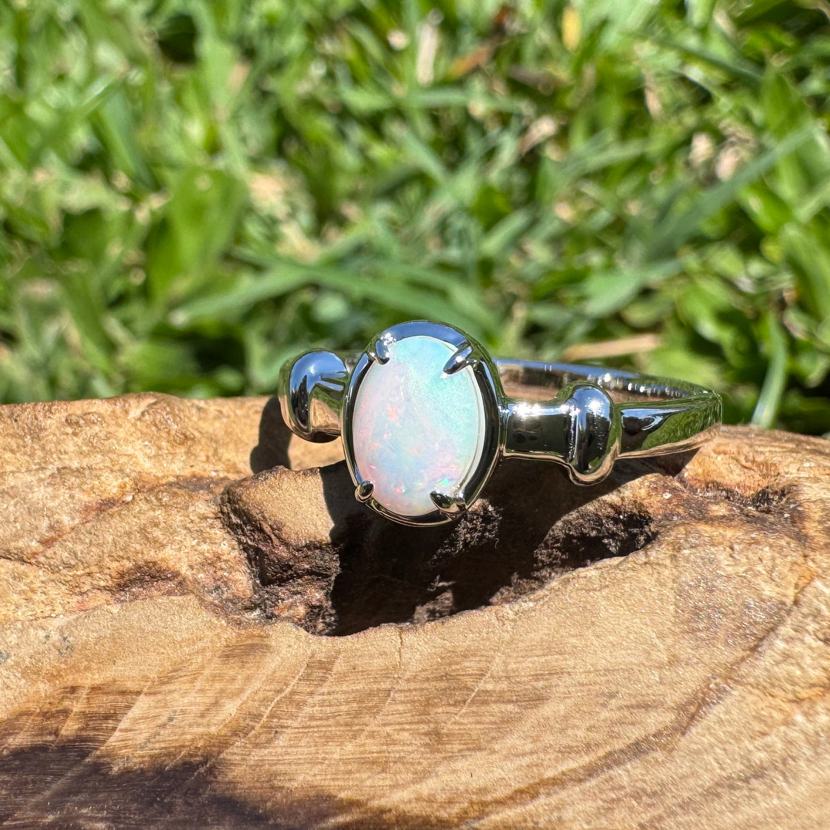 0.6ct Coober Pedy Opal Ring ~ 'Moonee Beach Firelight' | 925 Sterling Silver | Solid Australian Opal
