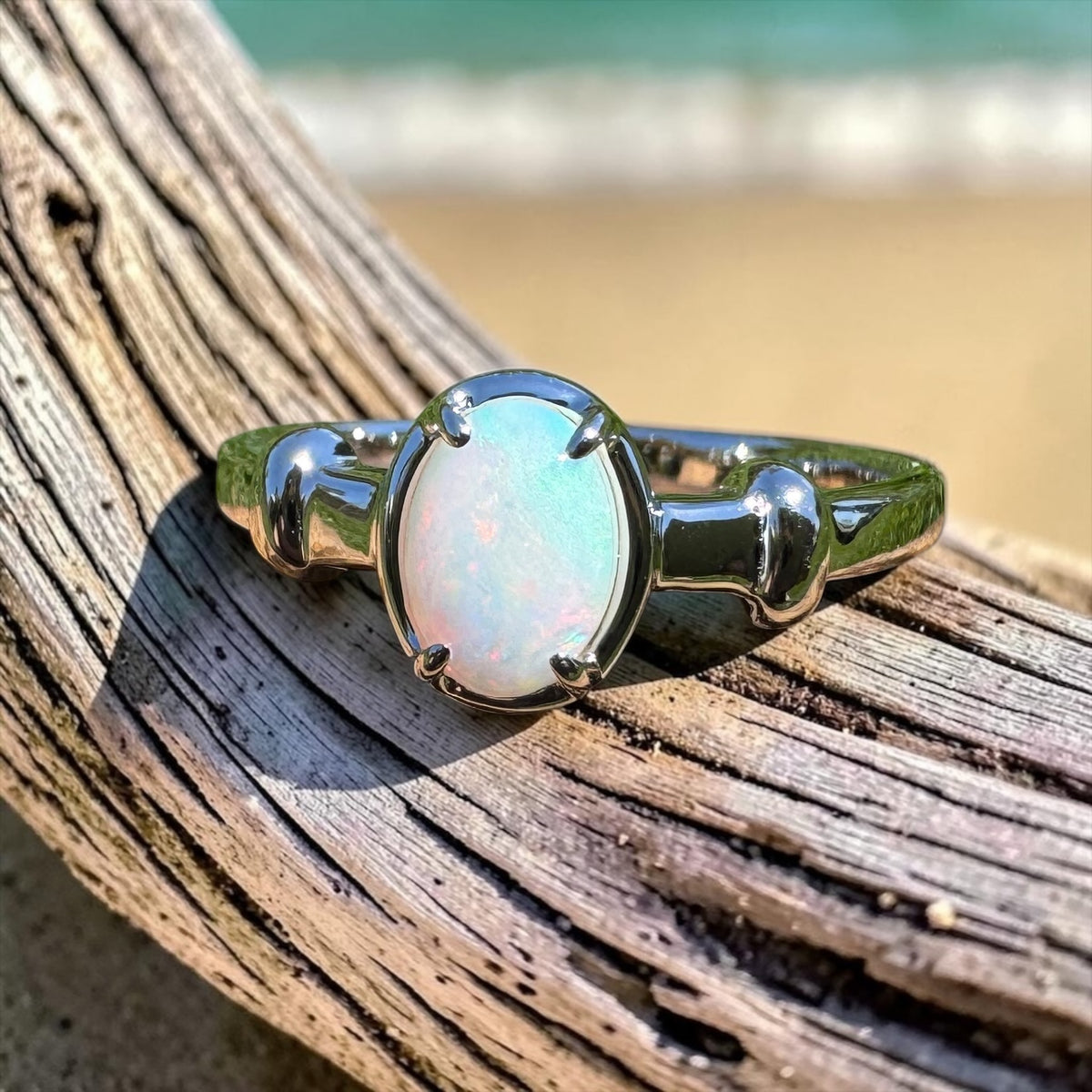 0.6ct Coober Pedy Opal Ring ~ 'Moonee Beach Firelight' | 925 Sterling Silver | Solid Australian Opal