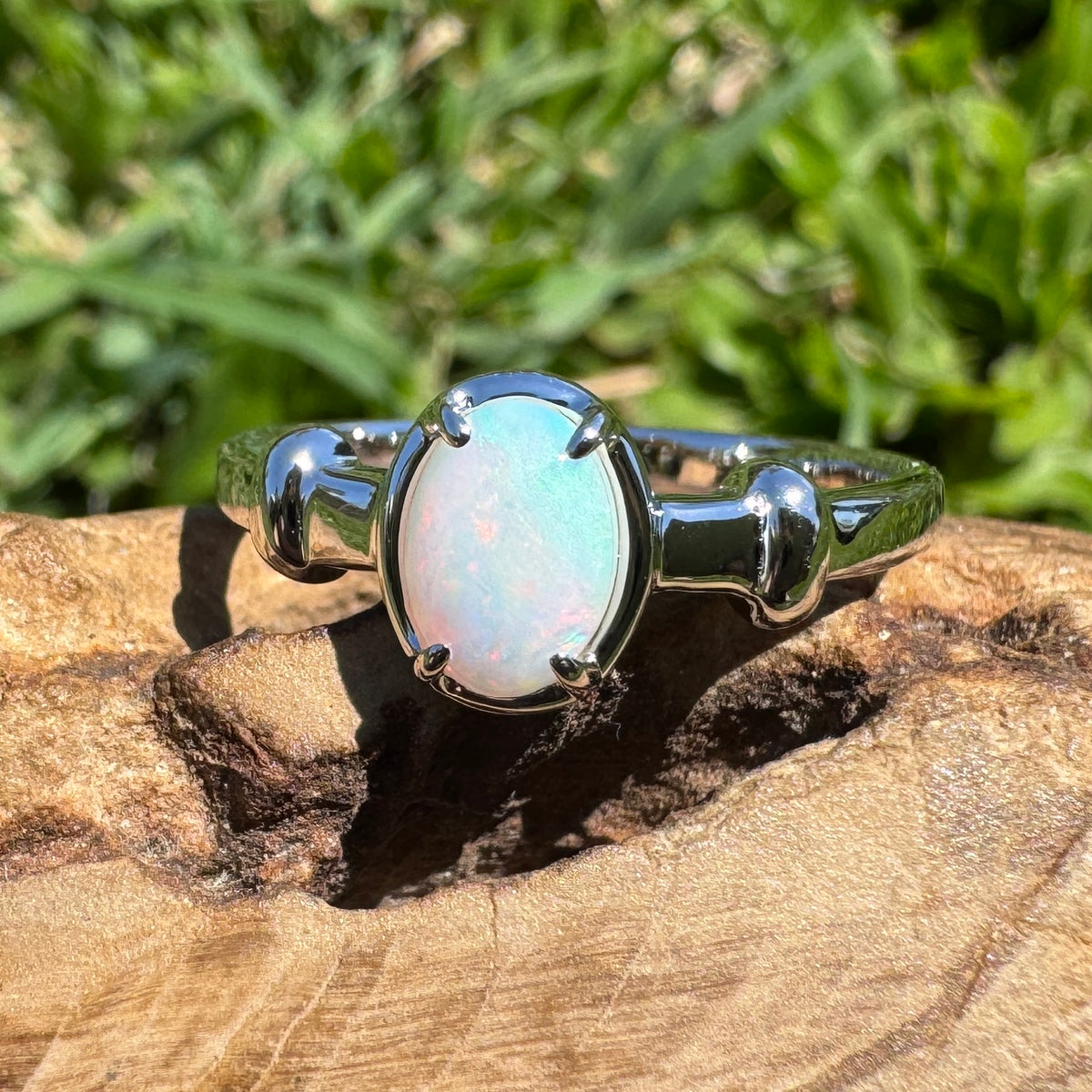 0.6ct Coober Pedy Opal Ring ~ 'Moonee Beach Firelight' | 925 Sterling Silver | Solid Australian Opal
