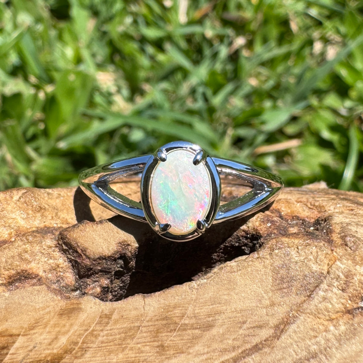 0.7ct Coober Pedy Opal Ring ~ 'Wolfe Creek Firelight' | 925 Sterling Silver | Solid Australian Opal