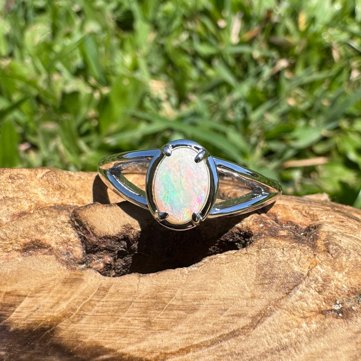 0.7ct Coober Pedy Opal Ring ~ 'Wolfe Creek Firelight' | 925 Sterling Silver | Solid Australian Opal