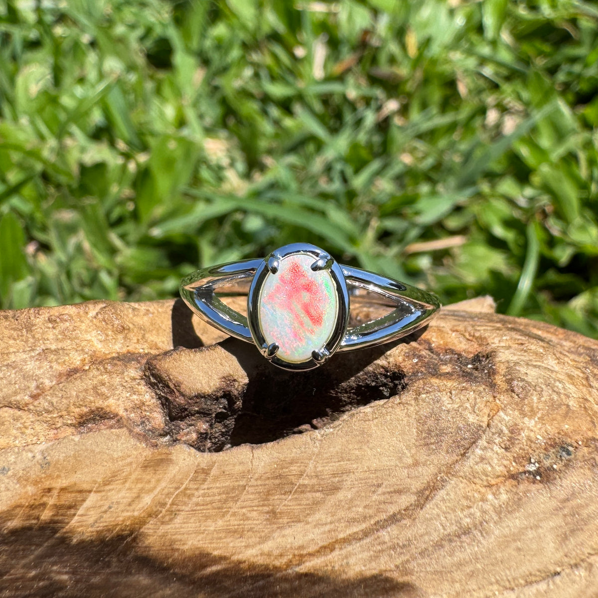0.7ct Coober Pedy Opal Ring ~ 'Wolfe Creek Firelight' | 925 Sterling Silver | Solid Australian Opal