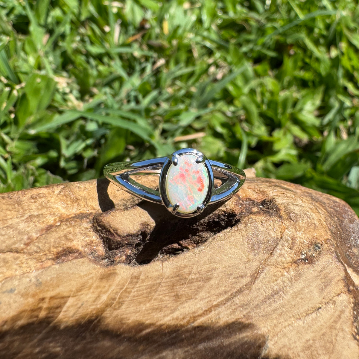 0.7ct Coober Pedy Opal Ring ~ 'Wolfe Creek Firelight' | 925 Sterling Silver | Solid Australian Opal