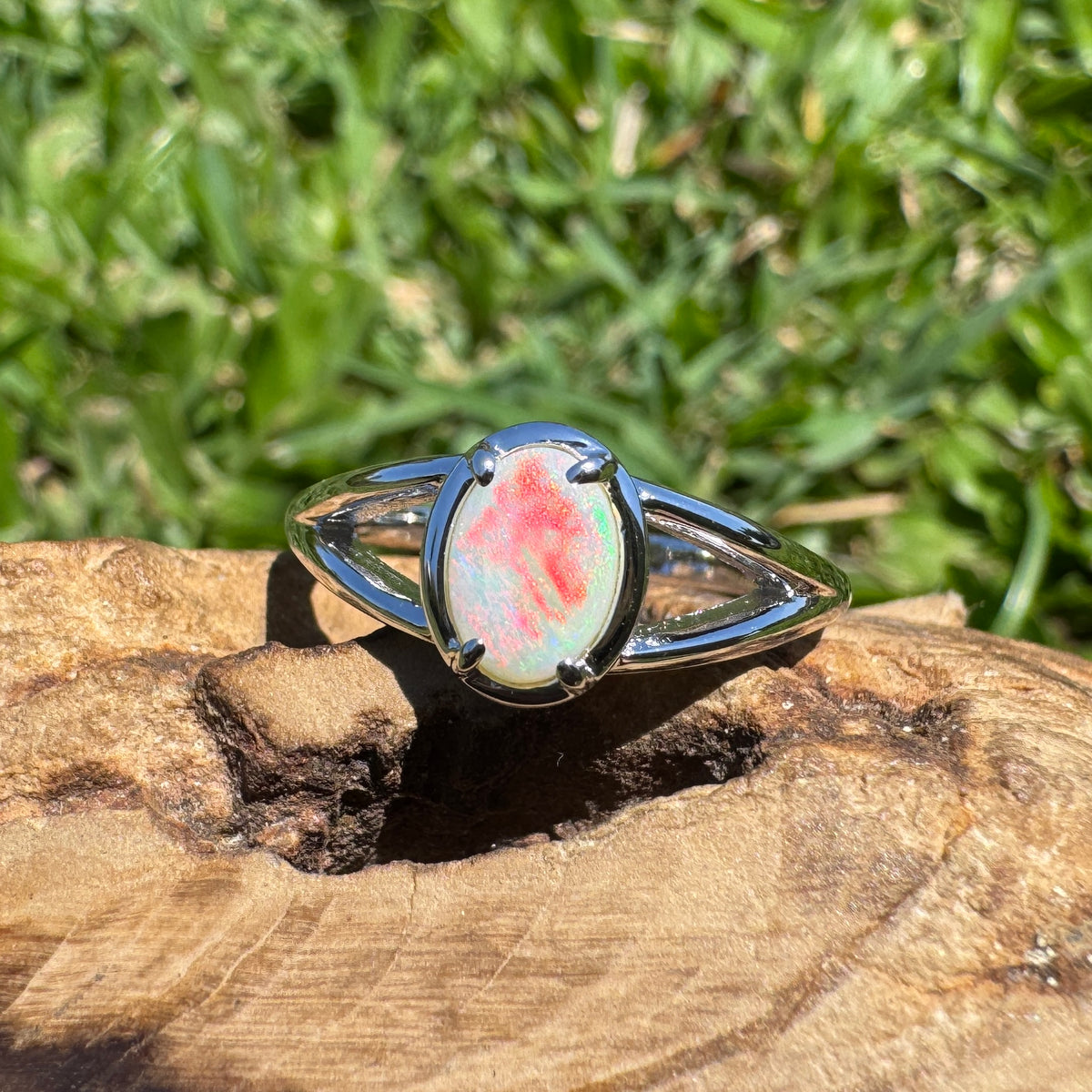 0.7ct Coober Pedy Opal Ring ~ 'Wolfe Creek Firelight' | 925 Sterling Silver | Solid Australian Opal