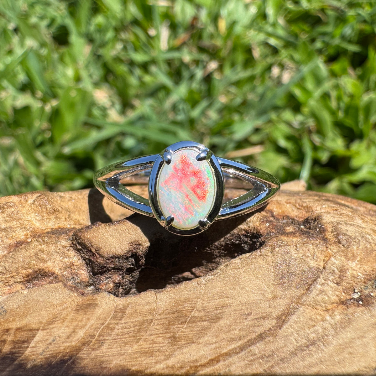 0.7ct Coober Pedy Opal Ring ~ 'Wolfe Creek Firelight' | 925 Sterling Silver | Solid Australian Opal