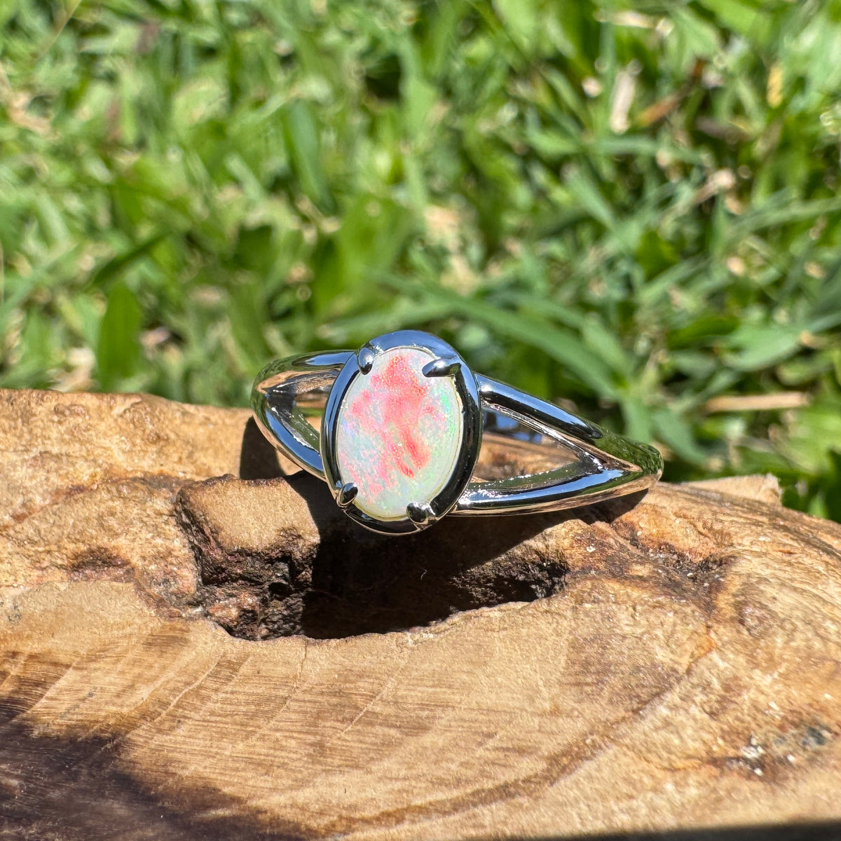 0.7ct Coober Pedy Opal Ring ~ 'Wolfe Creek Firelight' | 925 Sterling Silver | Solid Australian Opal