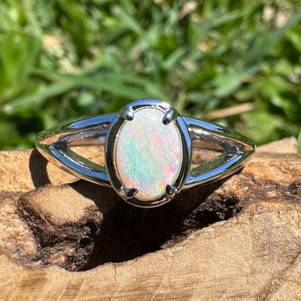 0.7ct Coober Pedy Opal Ring ~ 'Wolfe Creek Firelight' | 925 Sterling Silver | Solid Australian Opal