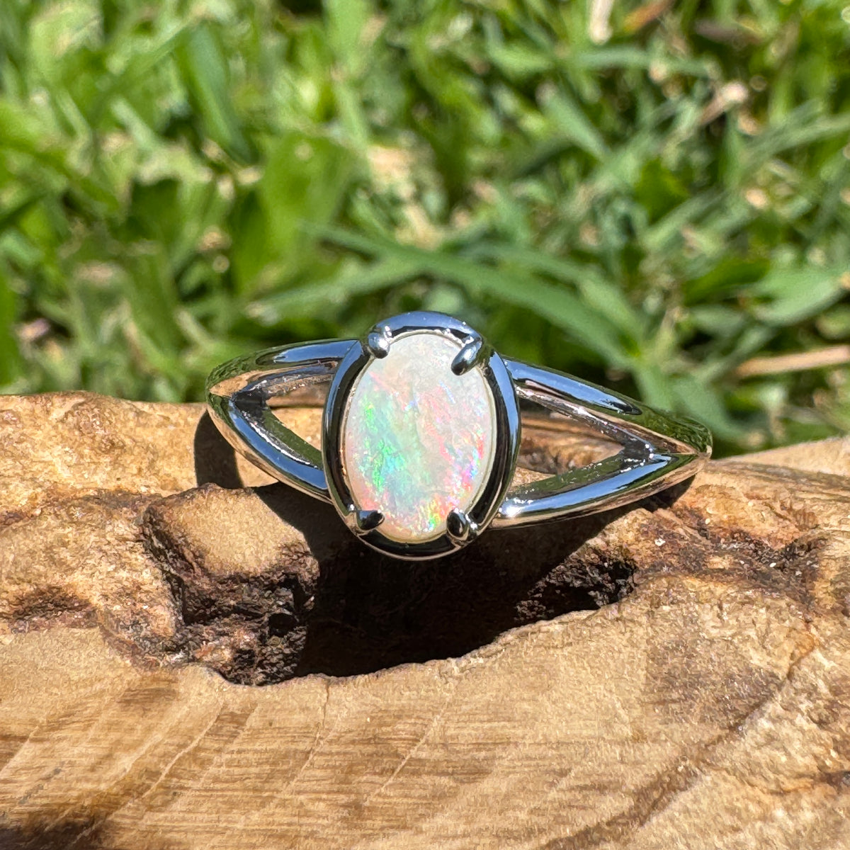 0.7ct Coober Pedy Opal Ring ~ 'Wolfe Creek Firelight' | 925 Sterling Silver | Solid Australian Opal