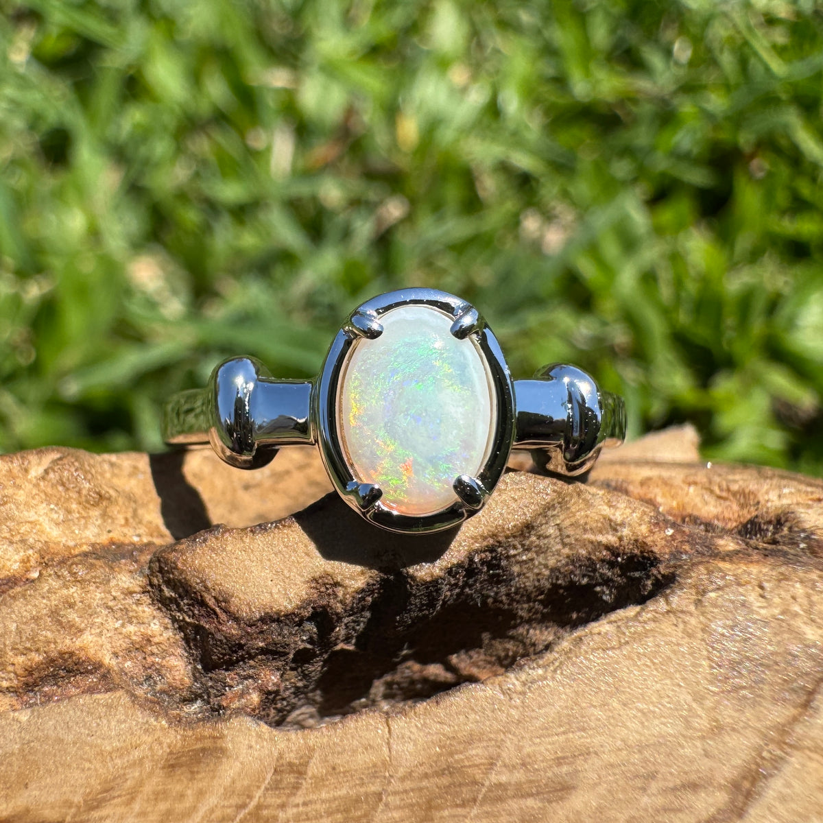 0.7ct Coober Pedy Opal Ring ~ 'Stanley Glow' | 925 Sterling Silver | Solid Australian Opal