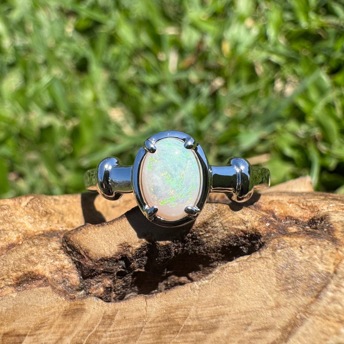 0.6ct Coober Pedy Opal Ring ~ 'Moonee Beach Firelight' | 925 Sterling Silver | Solid Australian Opal