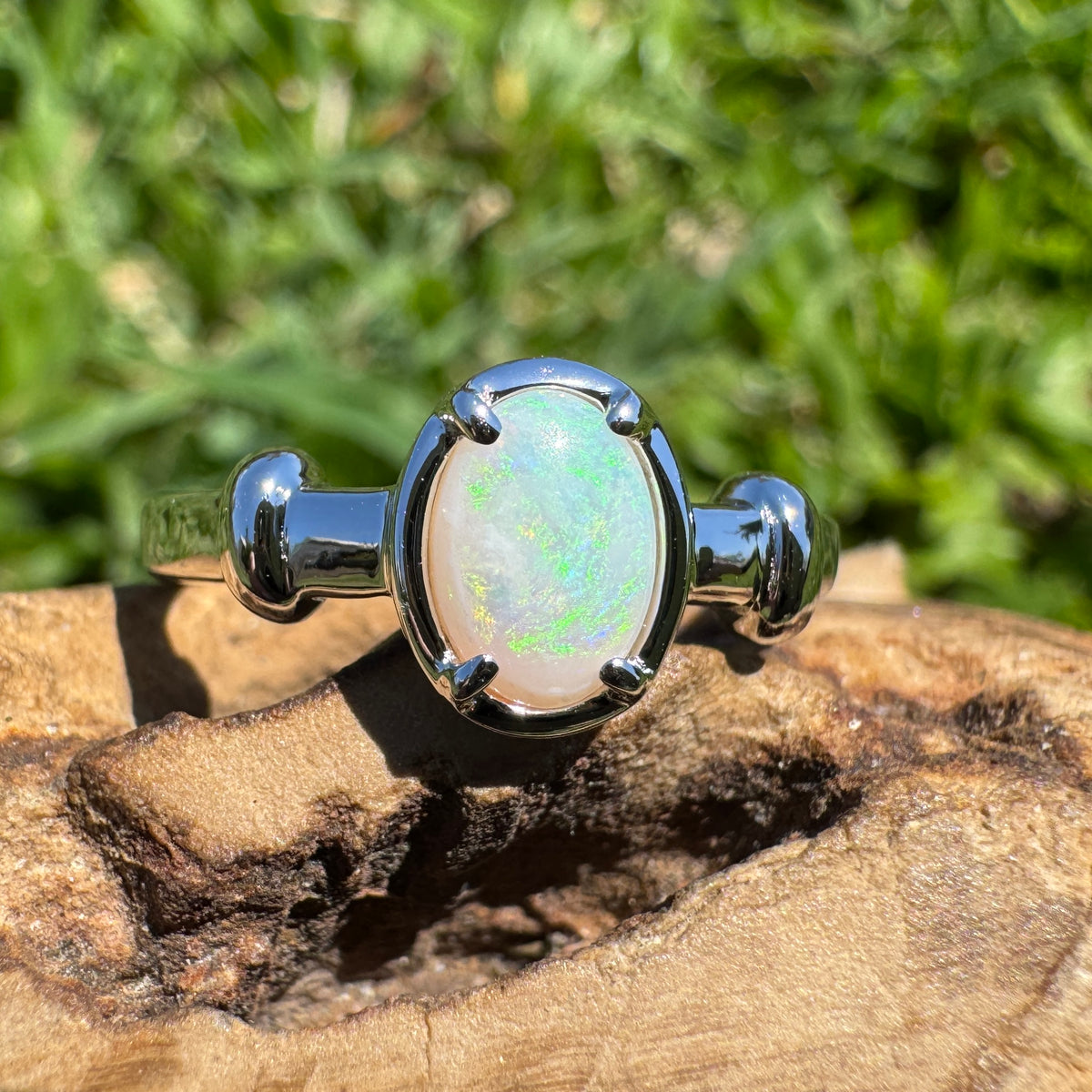 0.7ct Coober Pedy Opal Ring ~ 'Stanley Glow' | 925 Sterling Silver | Solid Australian Opal