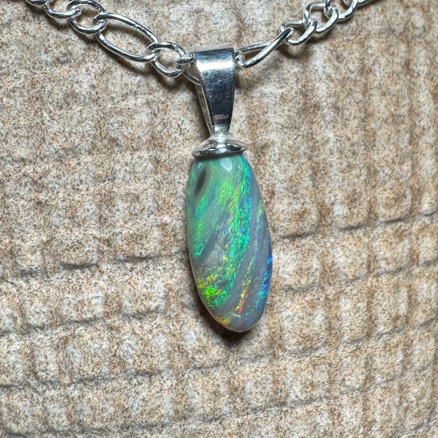 ‘Eucalyptus Whisper' ~ Handcrafted 2.1ct Solid Lightning Ridge Opal Sterling Silver Pendant