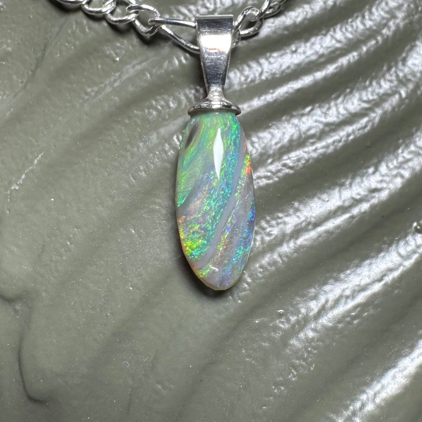 ‘Eucalyptus Whisper' ~ Handcrafted 2.1ct Solid Lightning Ridge Opal Sterling Silver Pendant