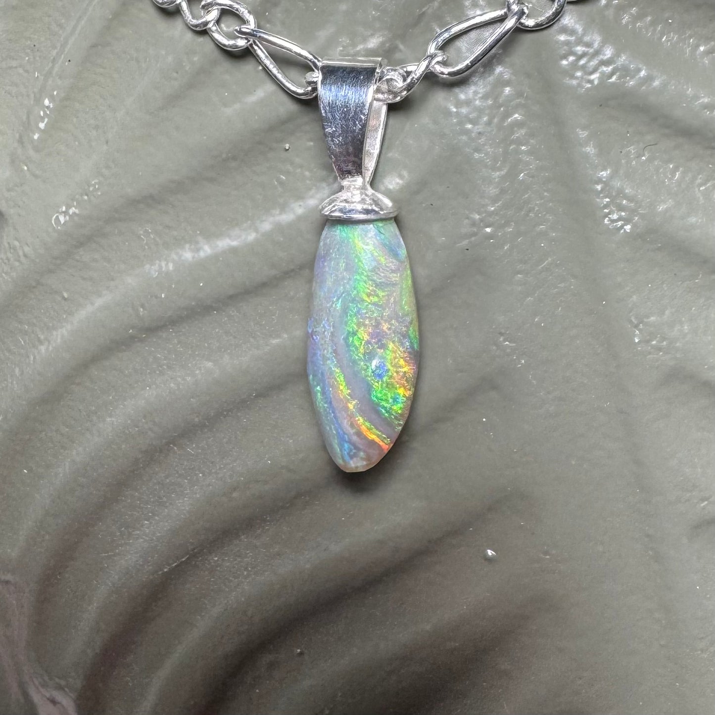 ‘Eucalyptus Whisper' ~ Handcrafted 2.1ct Solid Lightning Ridge Opal Sterling Silver Pendant