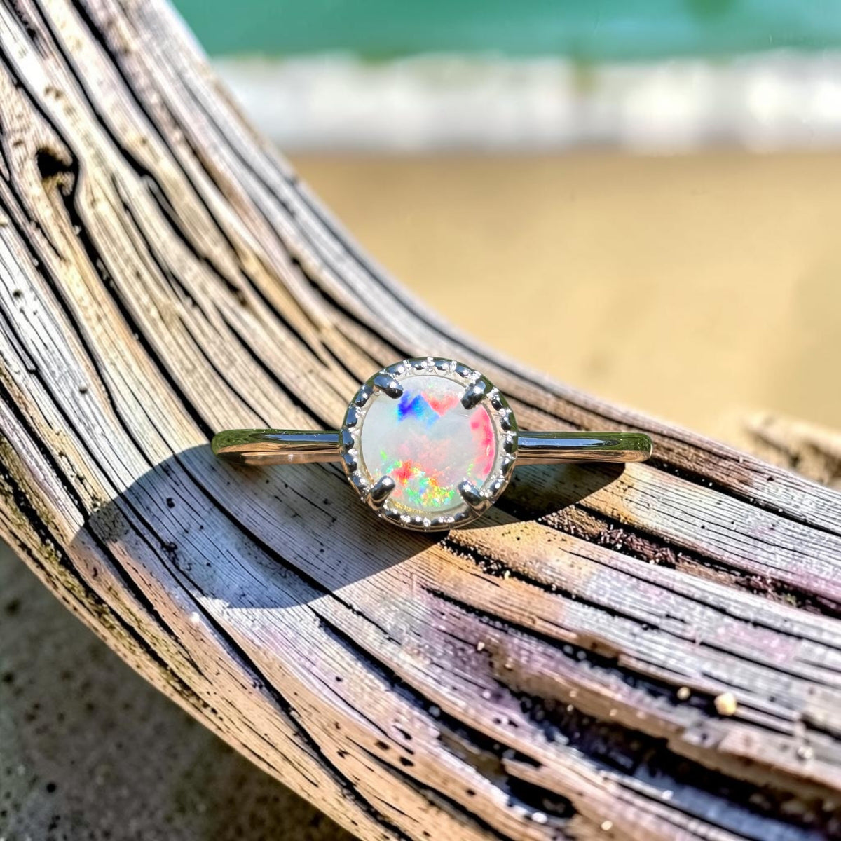 0.4ct Coober Pedy Opal Ring ~ 'Palm Valley Sunrise' | 925 Sterling Silver | Solid Australian Opal