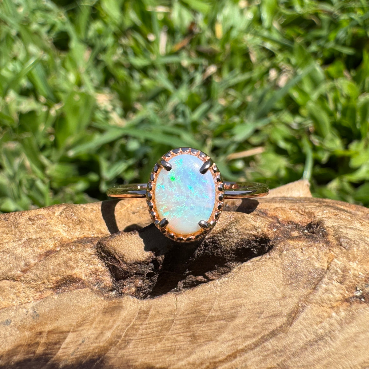 0.7ct Coober Pedy Opal Ring ~ 'Hanging Rock Ember' | Rose Gold Coated 925 Sterling Silver | Solid Australian Opal