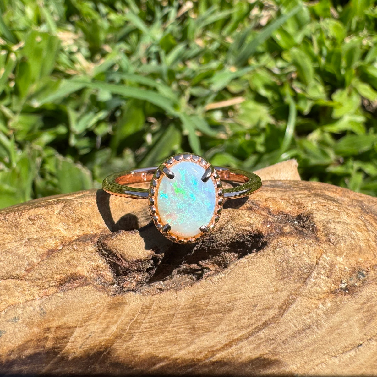 0.7ct Coober Pedy Opal Ring ~ 'Hanging Rock Ember' | Rose Gold Coated 925 Sterling Silver | Solid Australian Opal