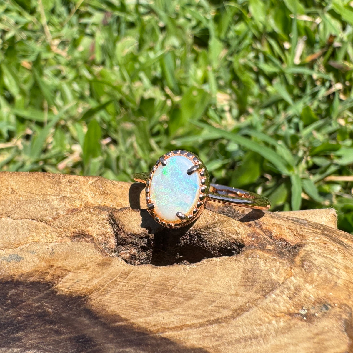 0.7ct Coober Pedy Opal Ring ~ 'Hanging Rock Ember' | Rose Gold Coated 925 Sterling Silver | Solid Australian Opal