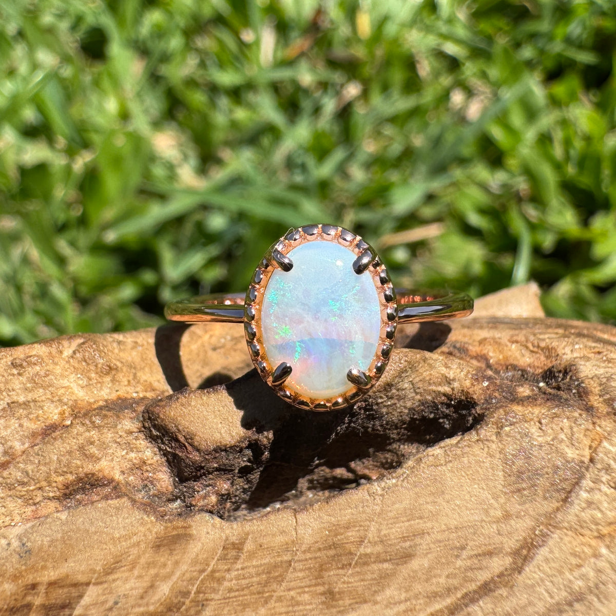 0.7ct Coober Pedy Opal Ring ~ 'Hanging Rock Ember' | Rose Gold Coated 925 Sterling Silver | Solid Australian Opal