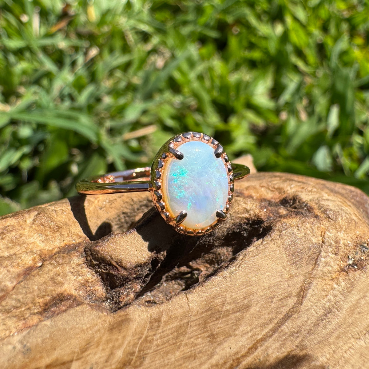 0.7ct Coober Pedy Opal Ring ~ 'Hanging Rock Ember' | Rose Gold Coated 925 Sterling Silver | Solid Australian Opal