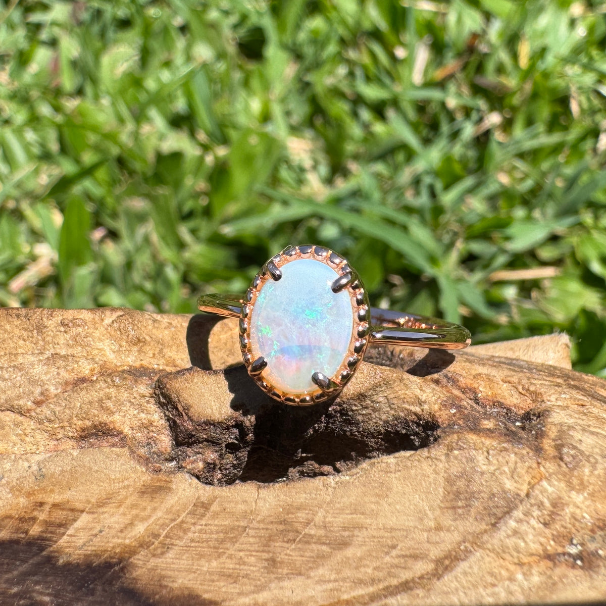 0.7ct Coober Pedy Opal Ring ~ 'Hanging Rock Ember' | Rose Gold Coated 925 Sterling Silver | Solid Australian Opal