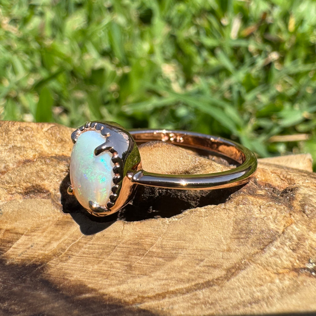 0.7ct Coober Pedy Opal Ring ~ 'Hanging Rock Ember' | Rose Gold Coated 925 Sterling Silver | Solid Australian Opal