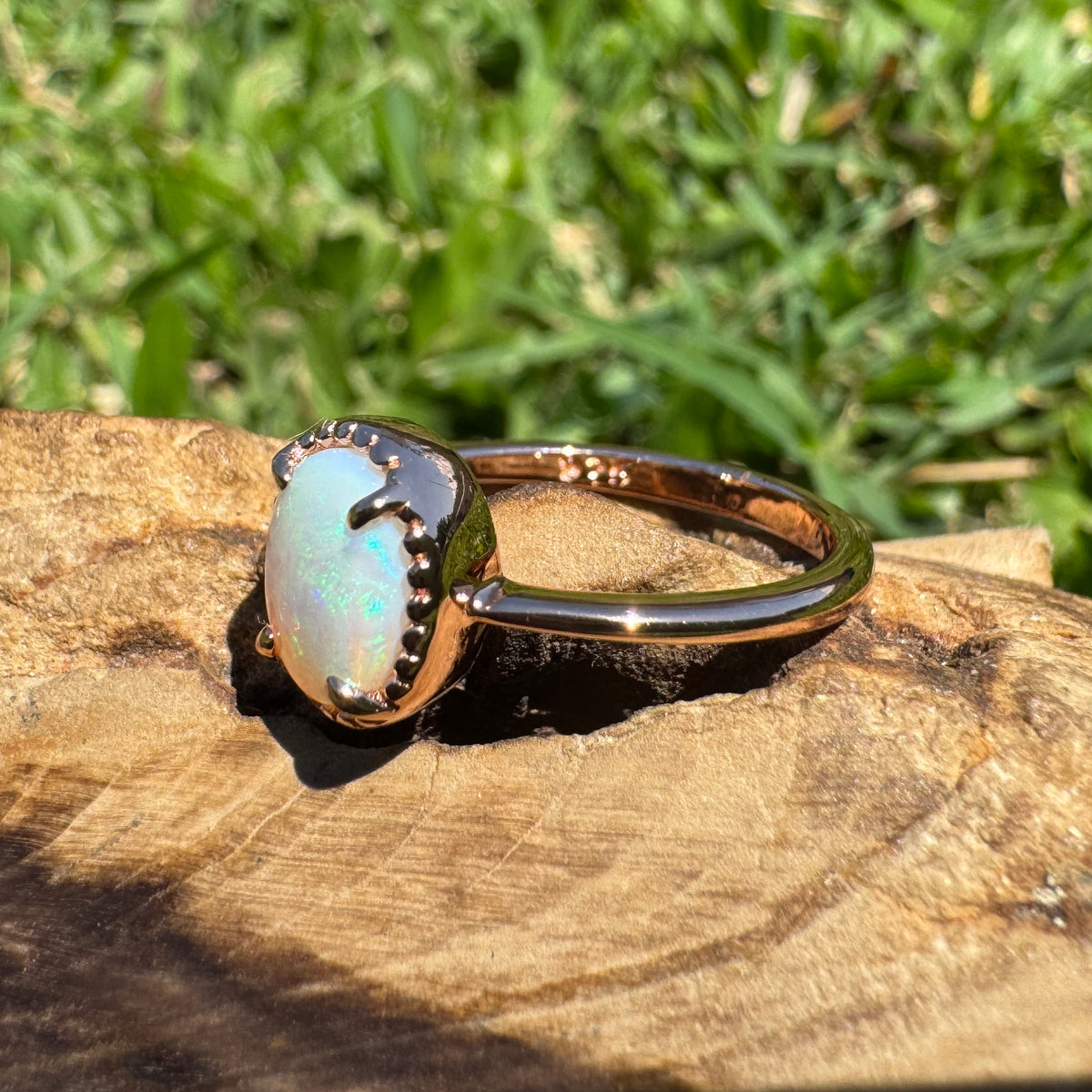 0.7ct Coober Pedy Opal Ring ~ 'Hanging Rock Ember' | Rose Gold Coated 925 Sterling Silver | Solid Australian Opal
