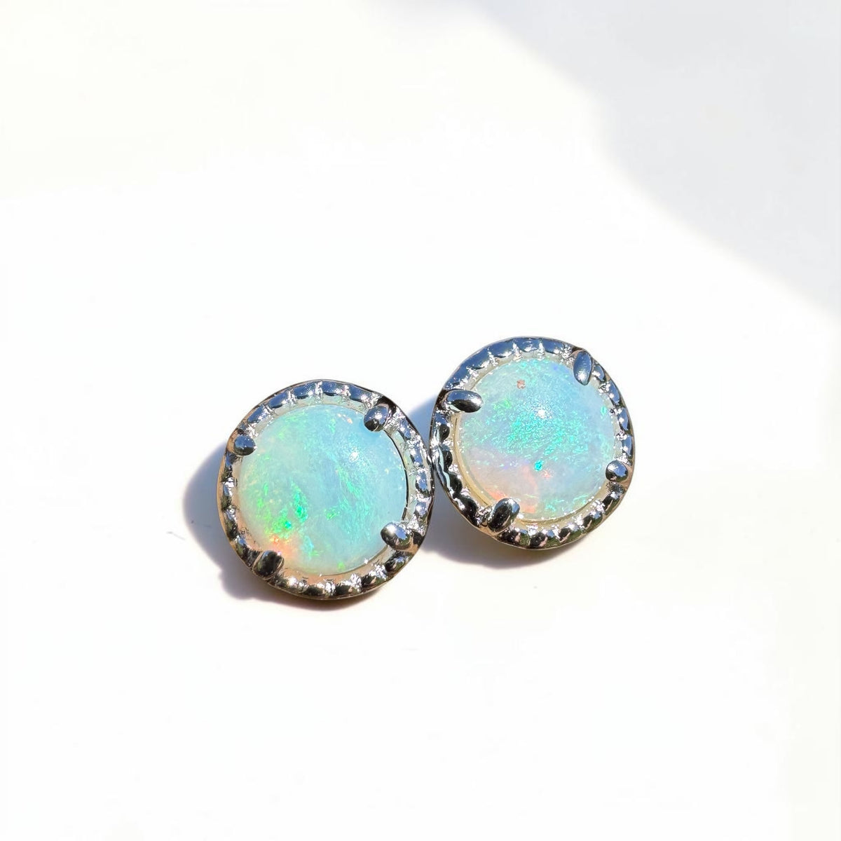 0.8ct Coober Pedy Opal Stud Earrings ~ 'Ocean Beach Blues' | 925 Sterling Silver | Solid Australian Opal