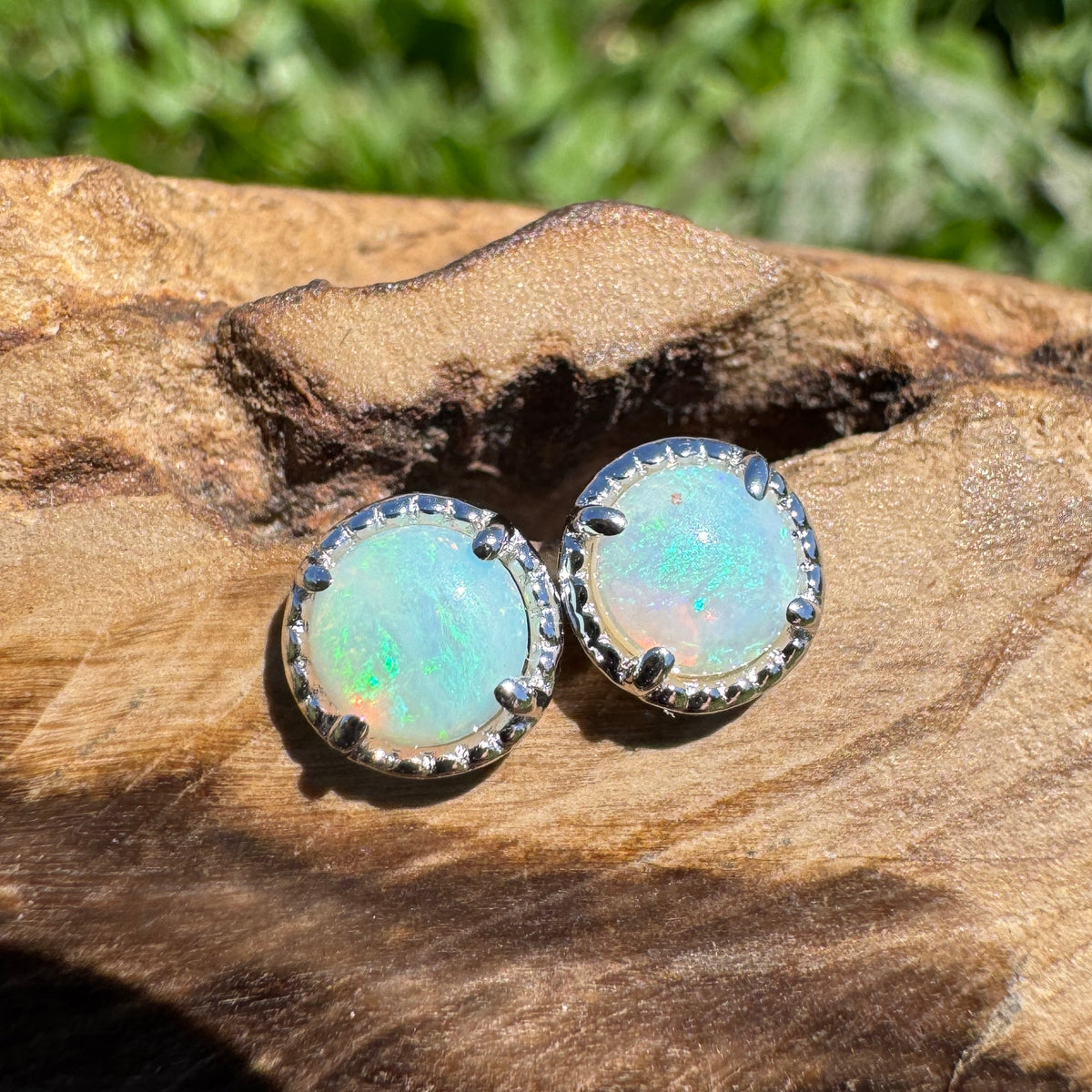 0.8ct Coober Pedy Opal Stud Earrings ~ 'Ocean Beach Blues' | 925 Sterling Silver | Solid Australian Opal