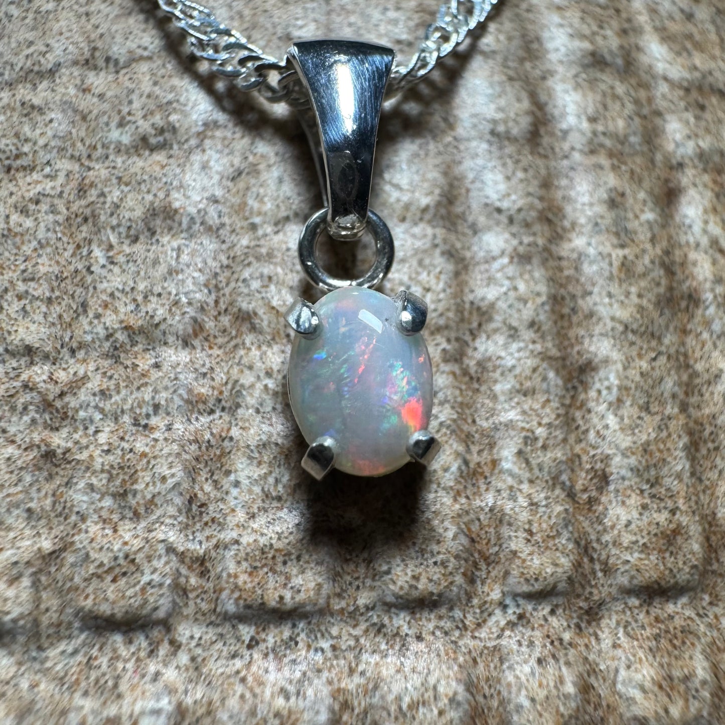 'Kakadu Reflections' ~ Handcrafted 0.6ct Solid Coober Pedy Opal Sterling Silver Pendant Necklace