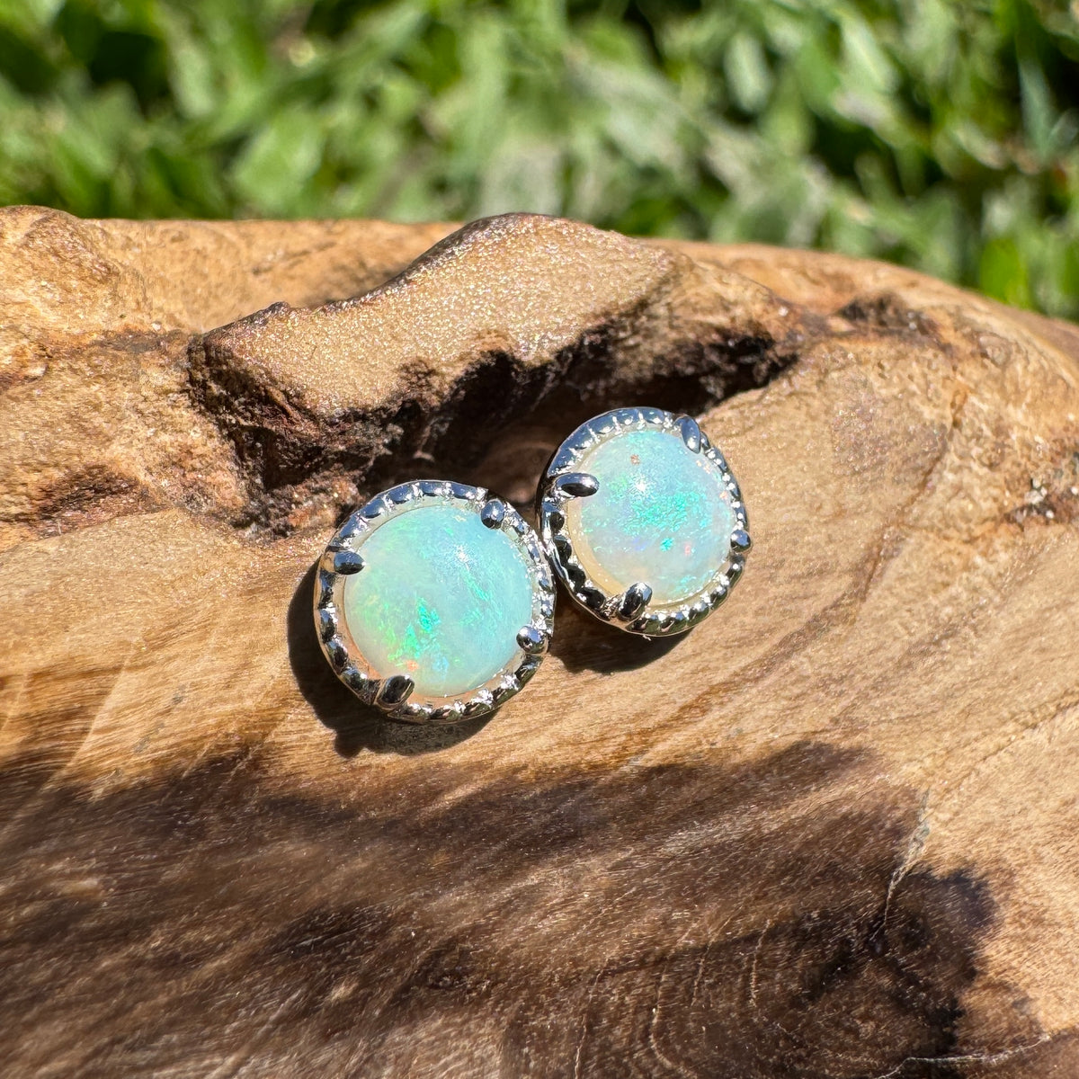 0.8ct Coober Pedy Opal Stud Earrings ~ 'Ocean Beach Blues' | 925 Sterling Silver | Solid Australian Opal