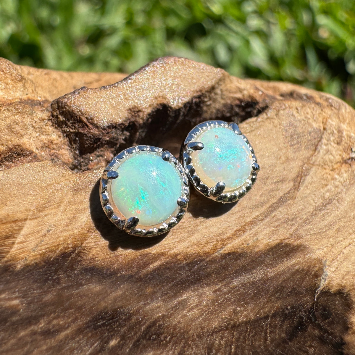 0.8ct Coober Pedy Opal Stud Earrings ~ 'Ocean Beach Blues' | 925 Sterling Silver | Solid Australian Opal