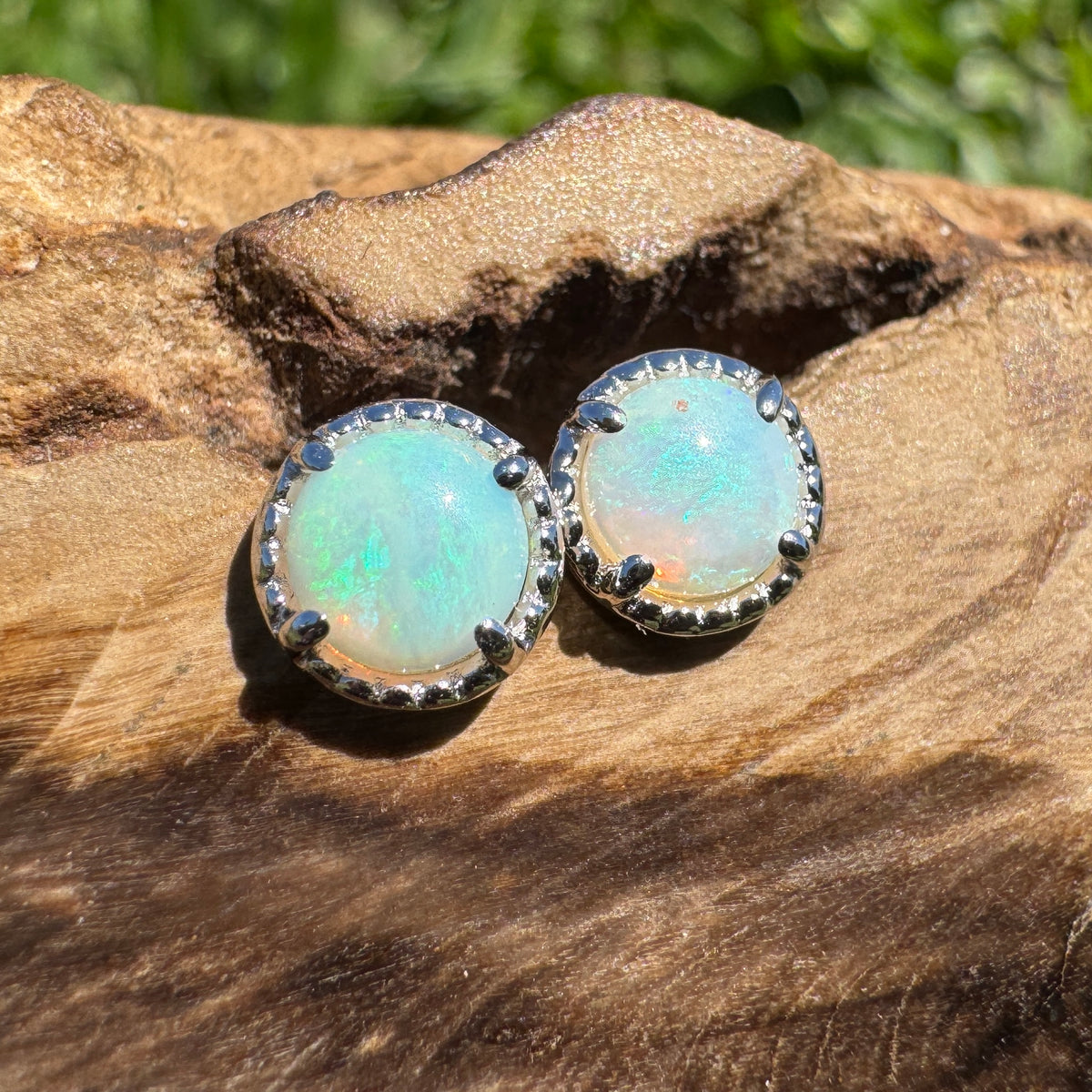 0.8ct Coober Pedy Opal Stud Earrings ~ 'Ocean Beach Blues' | 925 Sterling Silver | Solid Australian Opal
