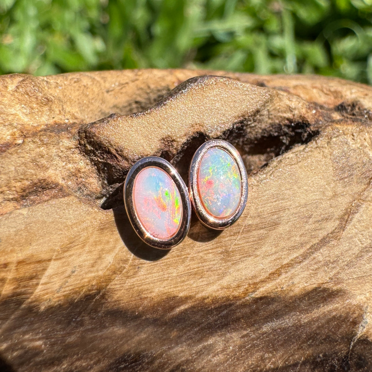 0.5ct Coober Pedy Opal Stud Earrings ~ 'Hahndorf Blush' | Rose Gold Coated 925 Sterling Silver | Solid Australian Opal