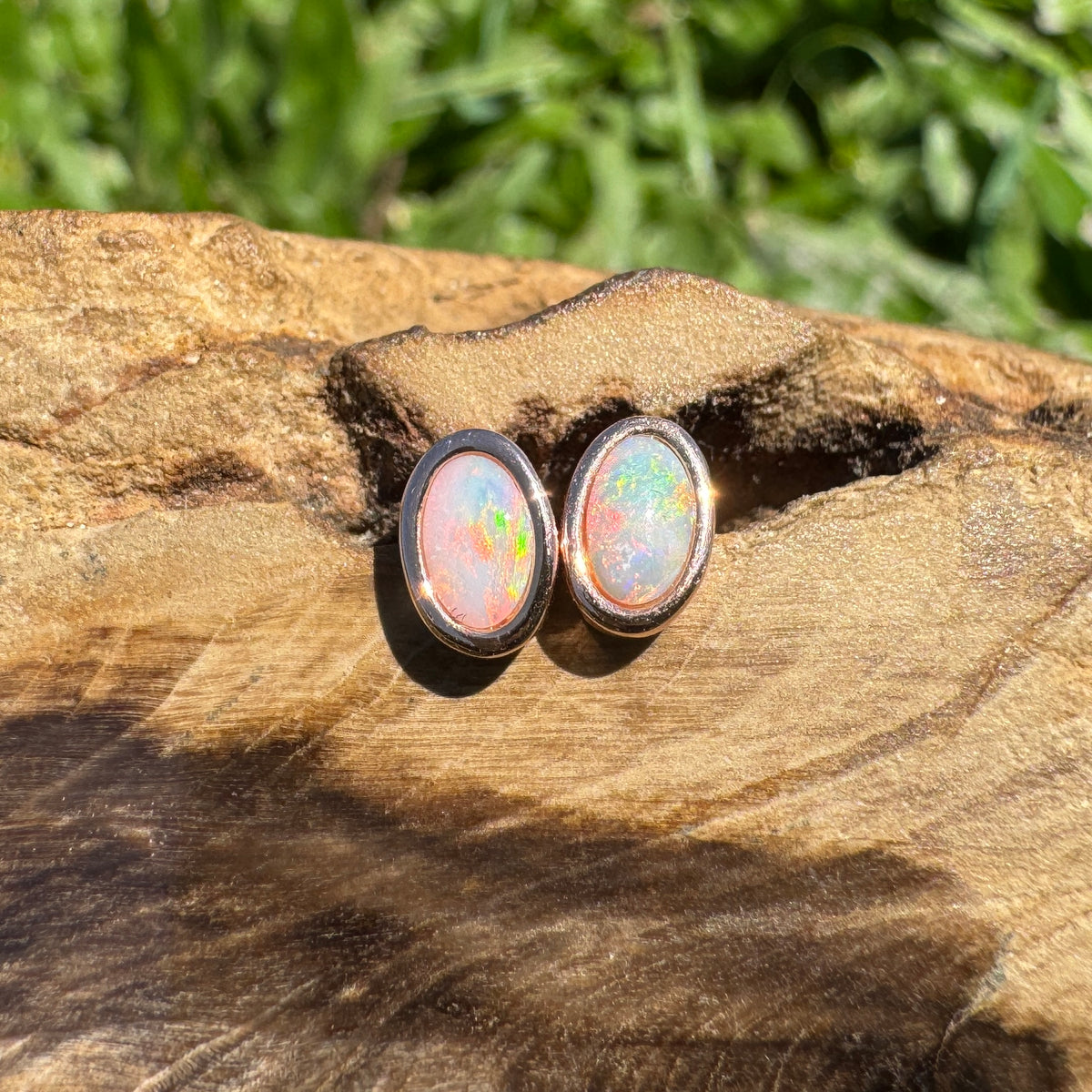 0.5ct Coober Pedy Opal Stud Earrings ~ 'Hahndorf Blush' | Rose Gold Coated 925 Sterling Silver | Solid Australian Opal