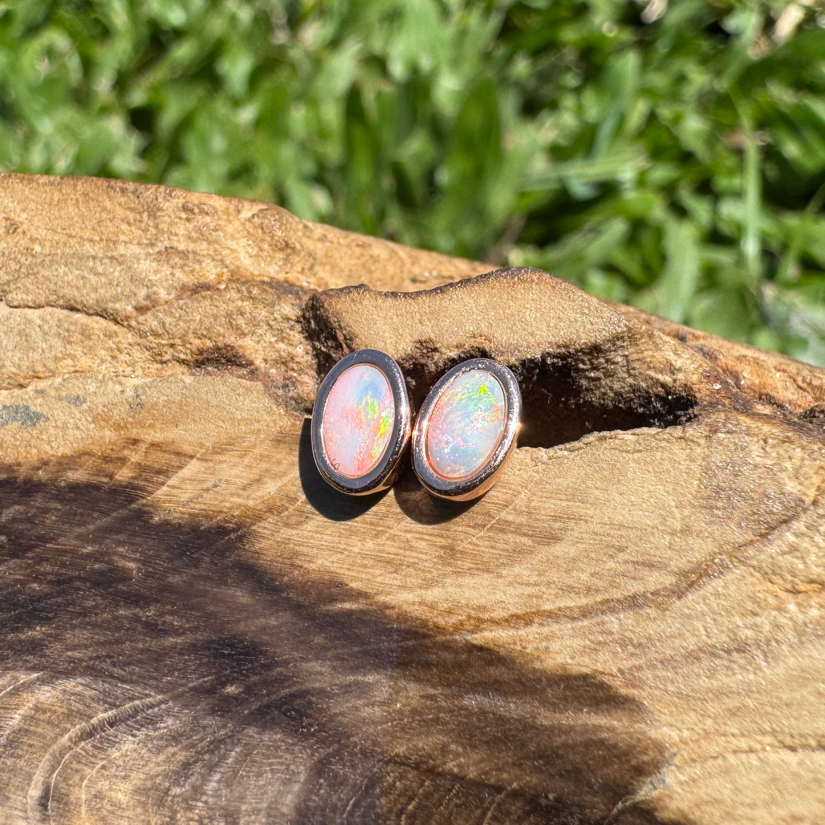 0.5ct Coober Pedy Opal Stud Earrings ~ 'Hahndorf Blush' | Rose Gold Coated 925 Sterling Silver | Solid Australian Opal