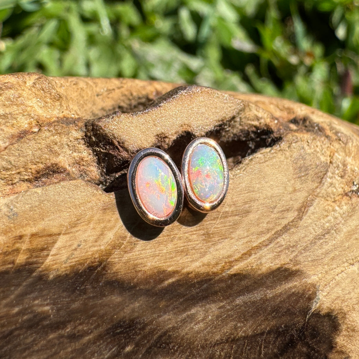 0.5ct Coober Pedy Opal Stud Earrings ~ 'Hahndorf Blush' | Rose Gold Coated 925 Sterling Silver | Solid Australian Opal