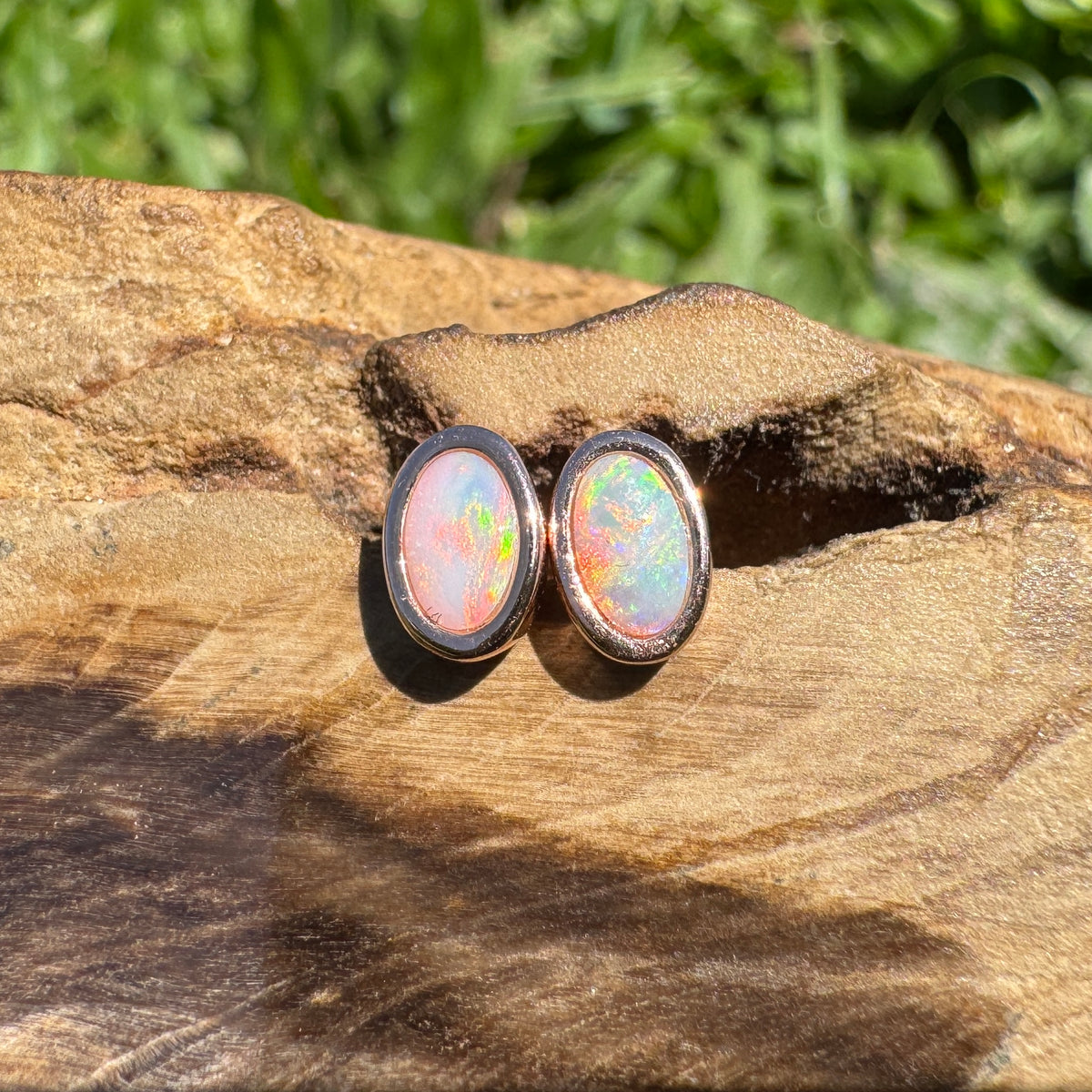 0.5ct Coober Pedy Opal Stud Earrings ~ 'Hahndorf Blush' | Rose Gold Coated 925 Sterling Silver | Solid Australian Opal