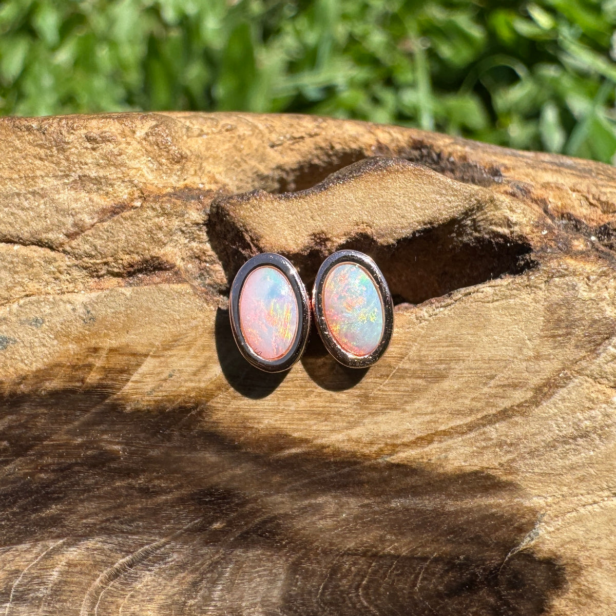 0.5ct Coober Pedy Opal Stud Earrings ~ 'Hahndorf Blush' | Rose Gold Coated 925 Sterling Silver | Solid Australian Opal