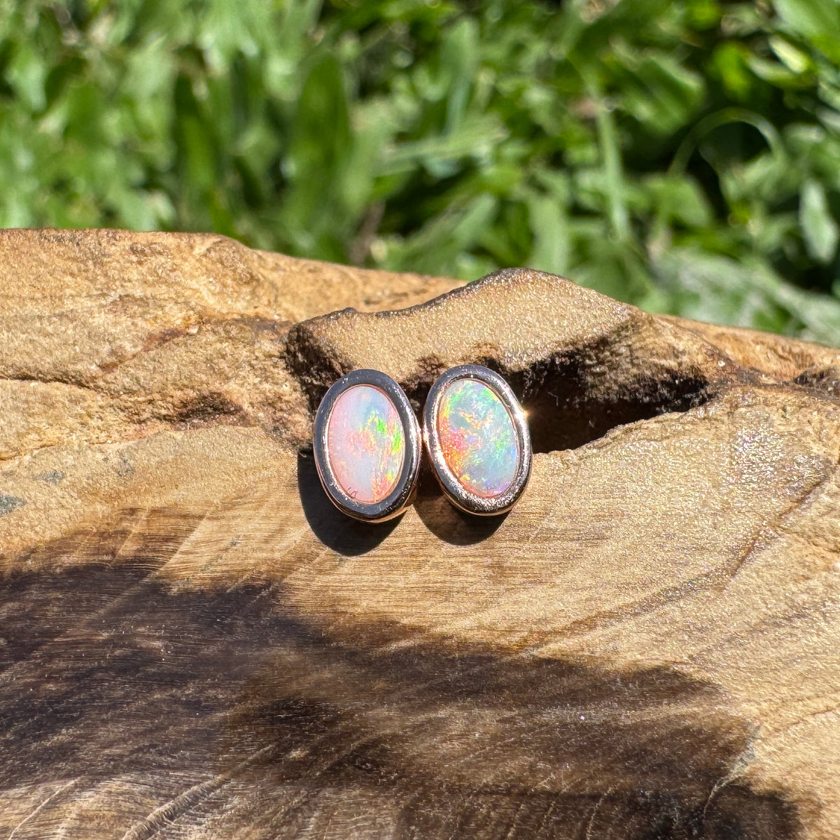 0.5ct Coober Pedy Opal Stud Earrings ~ 'Hahndorf Blush' | Rose Gold Coated 925 Sterling Silver | Solid Australian Opal