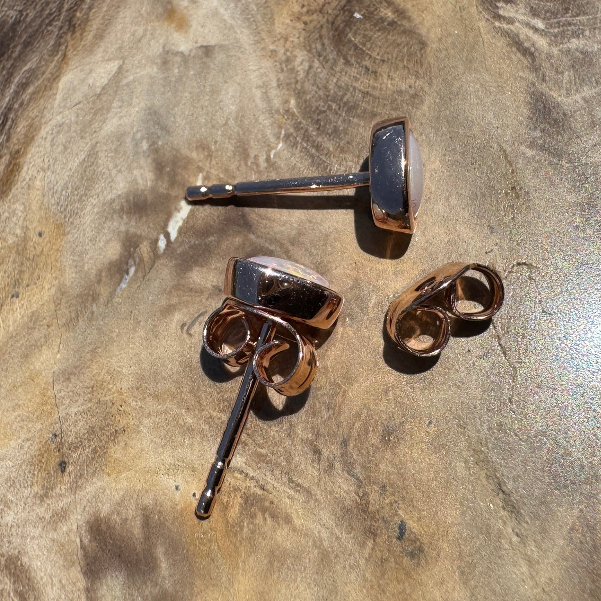 0.5ct Coober Pedy Opal Stud Earrings ~ 'Hahndorf Blush' | Rose Gold Coated 925 Sterling Silver | Solid Australian Opal
