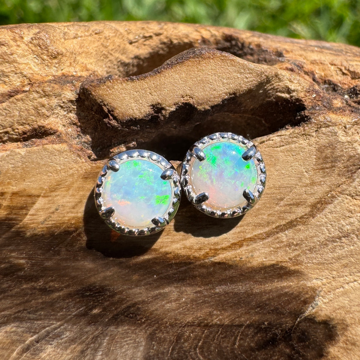0.8ct Coober Pedy Opal Stud Earrings ~ 'Lake Tinaroo Blues' | 925 Sterling Silver | Solid Australian Opal