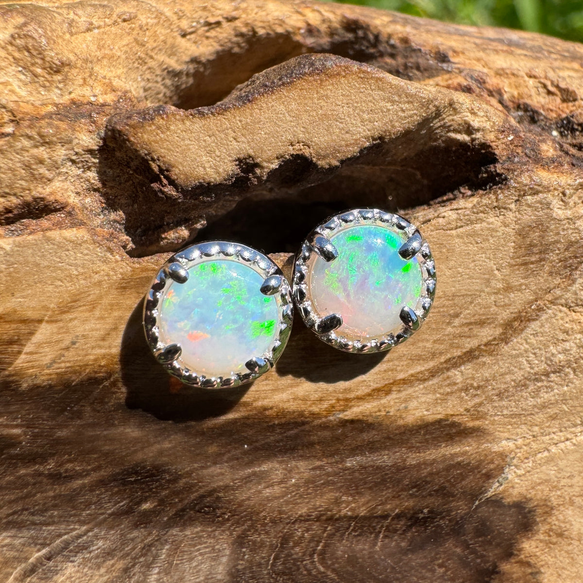 0.8ct Coober Pedy Opal Stud Earrings ~ 'Lake Tinaroo Blues' | 925 Sterling Silver | Solid Australian Opal