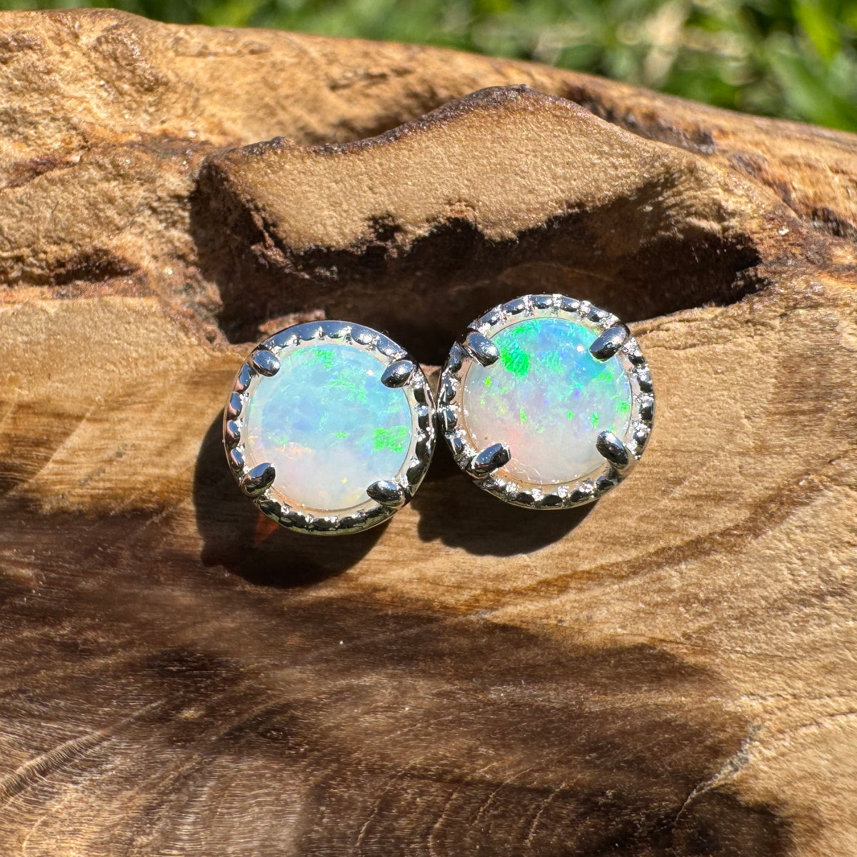 0.8ct Coober Pedy Opal Stud Earrings ~ 'Lake Tinaroo Blues' | 925 Sterling Silver | Solid Australian Opal