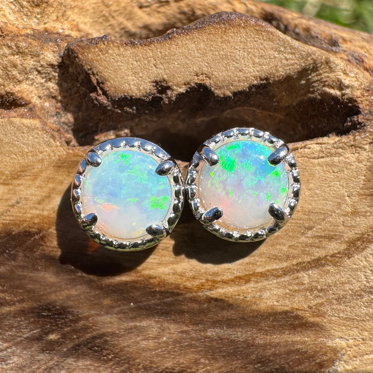 0.8ct Coober Pedy Opal Stud Earrings ~ 'Lake Tinaroo Blues' | 925 Sterling Silver | Solid Australian Opal