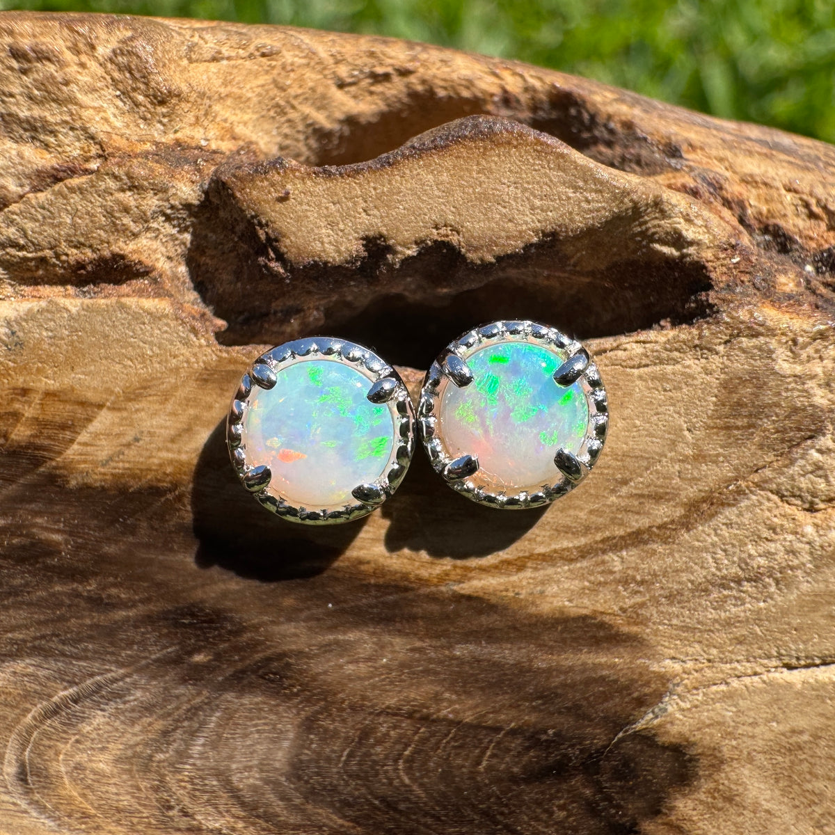 0.8ct Coober Pedy Opal Stud Earrings ~ 'Lake Tinaroo Blues' | 925 Sterling Silver | Solid Australian Opal