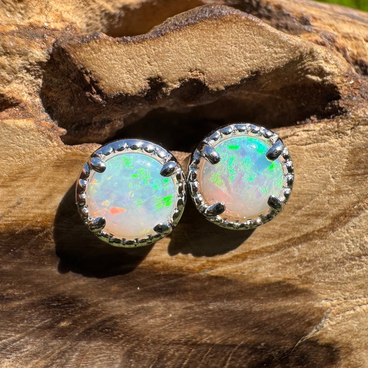 0.8ct Coober Pedy Opal Stud Earrings ~ 'Lake Tinaroo Blues' | 925 Sterling Silver | Solid Australian Opal