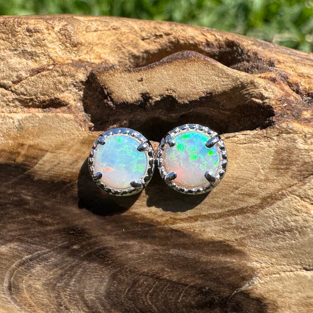 0.8ct Coober Pedy Opal Stud Earrings ~ 'Lake Tinaroo Blues' | 925 Sterling Silver | Solid Australian Opal